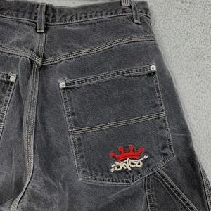 Vintage JNCO Jeans Graffiti Crown Mens 32x34 Washed Black Baggy 90s Y2k Skater